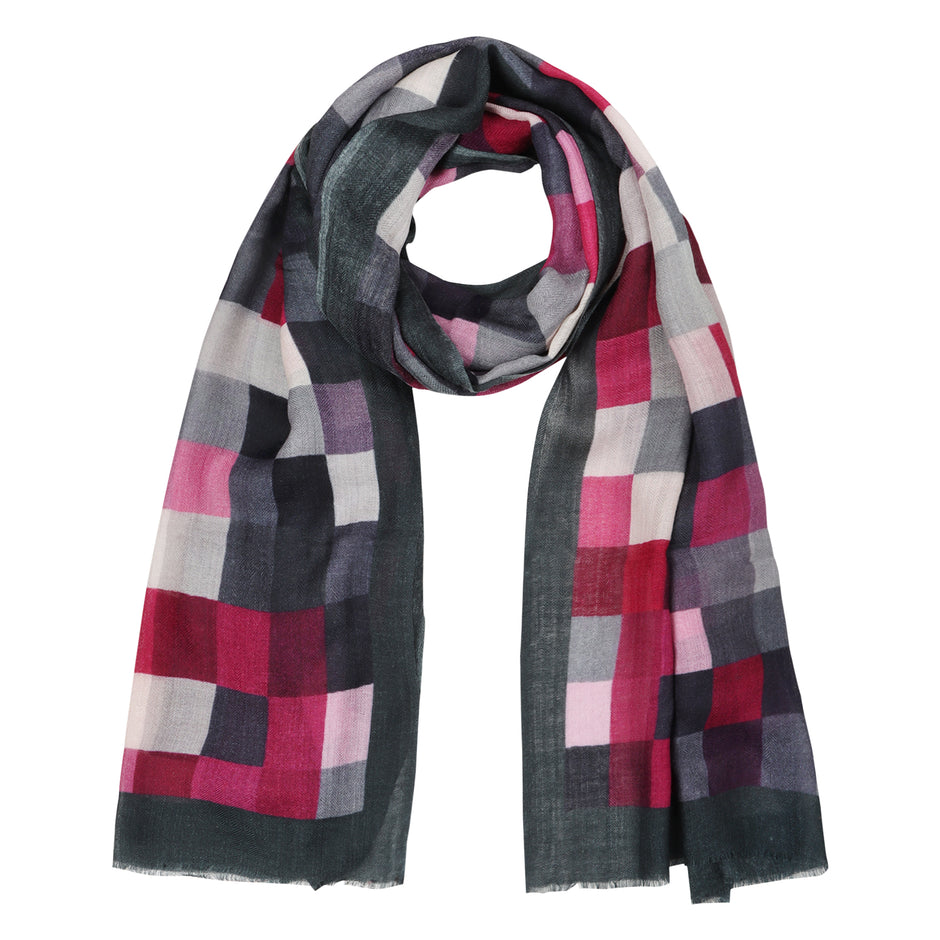 United - 100% Merino Wool Print Scarf - Berry Check