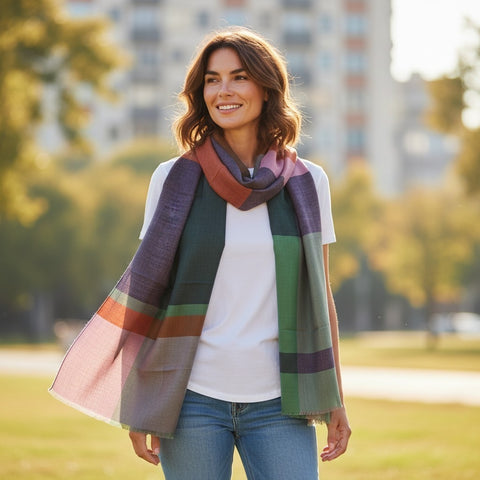 United - 100% Australian Merino Wool Print Scarf - Multicolour Plaid