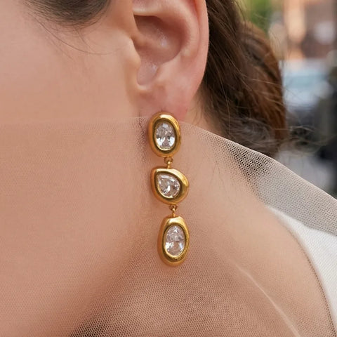 MCLuxe - Seraphine 18K Gold Plated Zircon Drop Earrings – Waterproof Stainless Steel