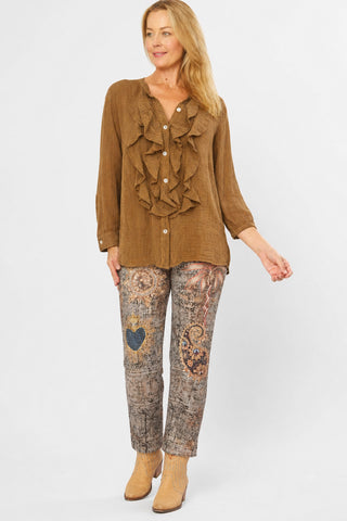 La Strada - Cotton Frill Muslin Top - Tabacco