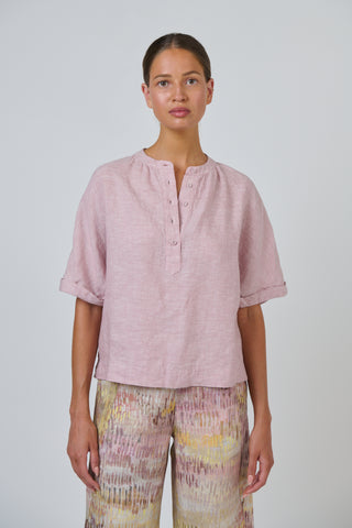 Naturals by O&J - Linen Half Button Boxy Top - Radish