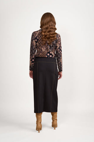 Vassalli - Skirt with Khaki Contrast Trim - Black/Khaki