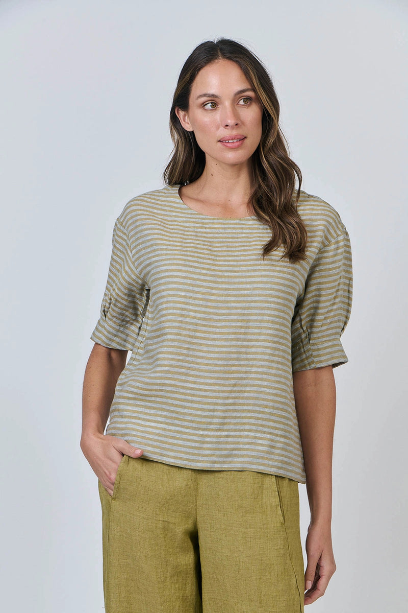 Naturals by O&J - Linen Boat Neck Top - Reed