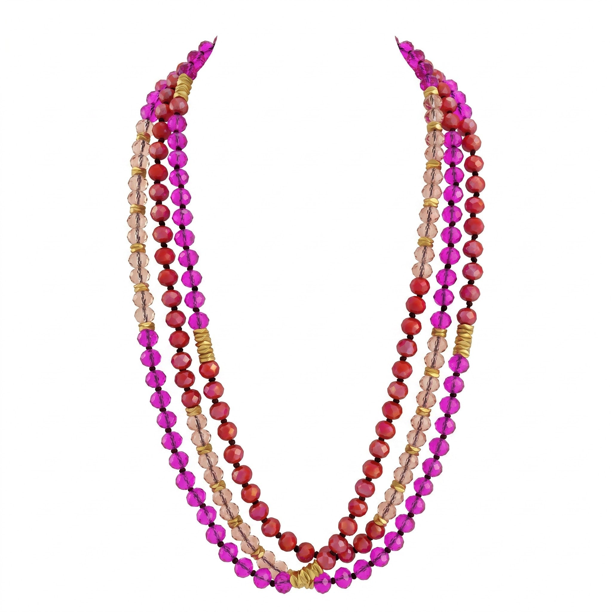 MCLuxe - Hand knotted Glass Bead Necklace - Fuscia