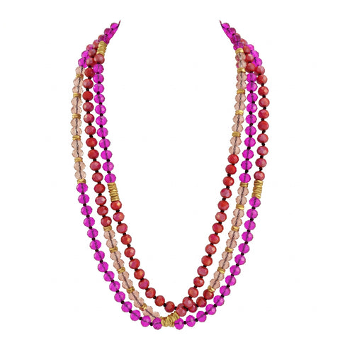 MCLuxe - Hand knotted Glass Bead Necklace - Fuscia