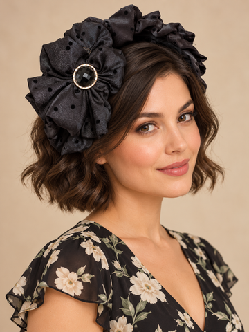 Melange - Black Satin Polka Dot Fascinator Headband