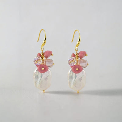 MCLuxe - Handcrafted Freshwater Pearl, Pink Fluorite & Crystal Earrings