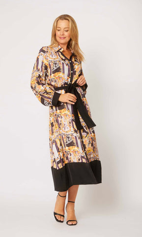 La Strada - Viscose Shirt Dress With Trim-Black/Gold
