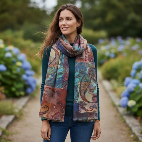 United - 100% Australian Merino Wool Embroidered Print Scarf - Paisley