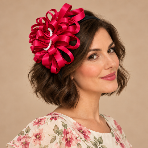 Melange - Satin Bloom Fascinator Headband – Raspberry Pink
