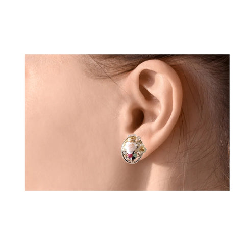 MCLuxe-Celeste Bloom-Rose Garden Crystal Oval Earrings- R0104350