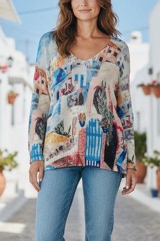 Equinox - V Neck 3/4 Sleeve Top - Santorini