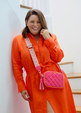 Liv & Milly - Sally Quilted Crossbody Bag - Pink/Orange