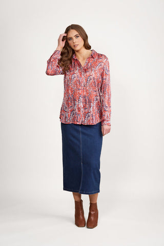 Vassalli - Long Sleeve Shirt with Button Placket Back - Blaze