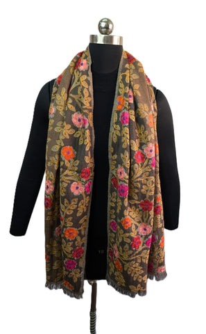 United Fashion - Embroidered Wool Shawl - Taupe*