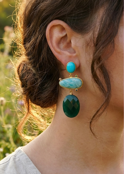 MCLuxe - Amazonite & Green Agate Statement Earrings