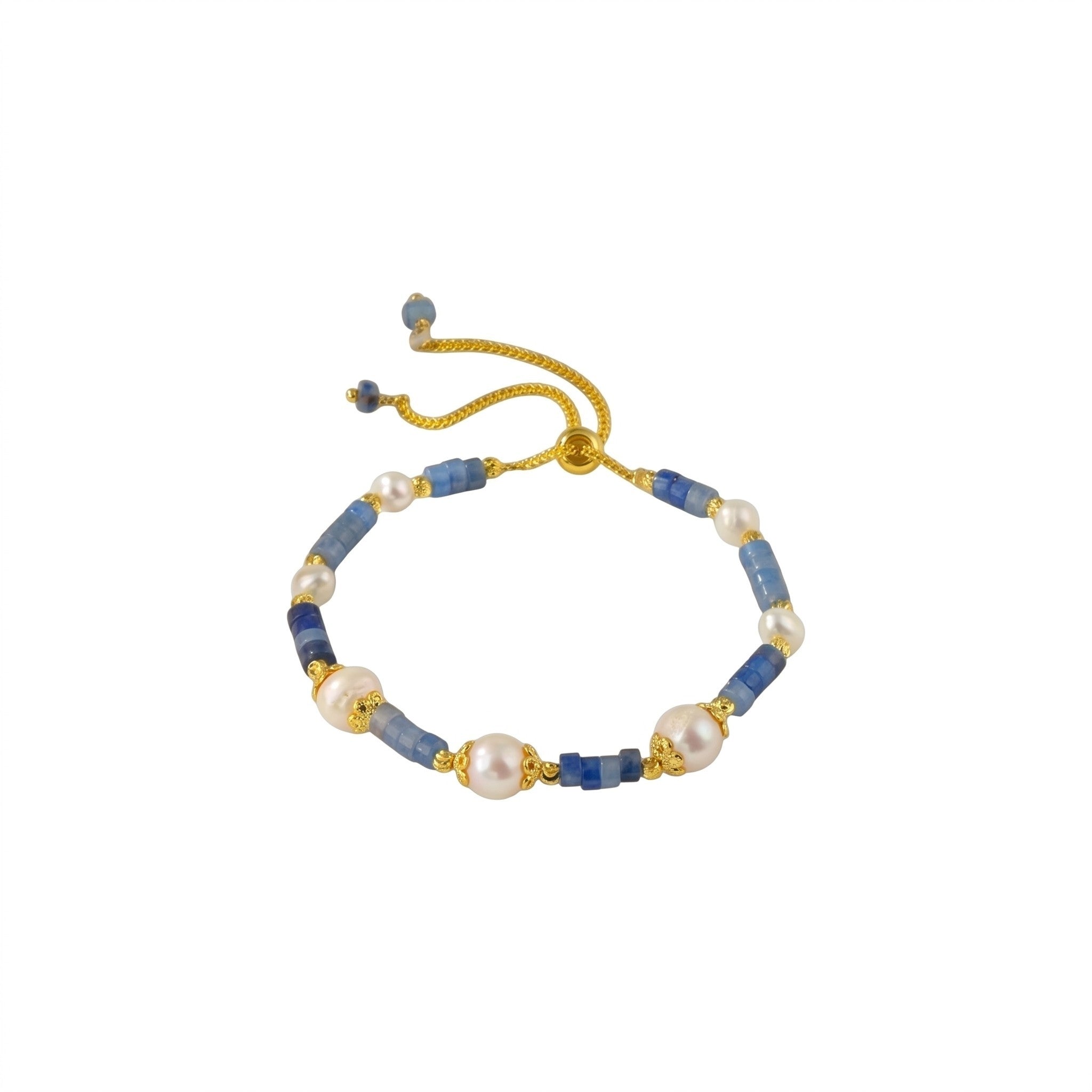 MCLuxe - Handmade Pearl & Blue Bead Adjustable Bracelet