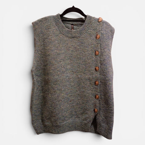 JJSisters - Wool Blend Vest with Button Detail- Green Marle