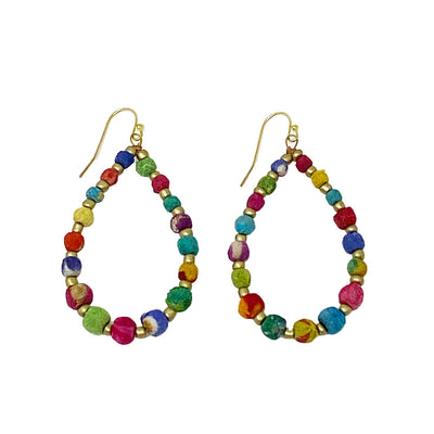 WorldFinds - Kantha Tapered Teardrop Hoops
