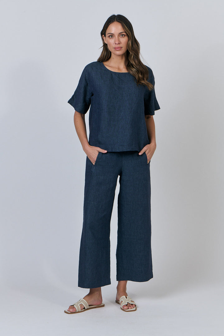 Naturals by O&J - Wide Leg Linen Pant-Poseidon