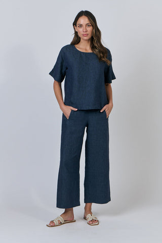Naturals by O&J - Wide Leg Linen Pant-Poseidon