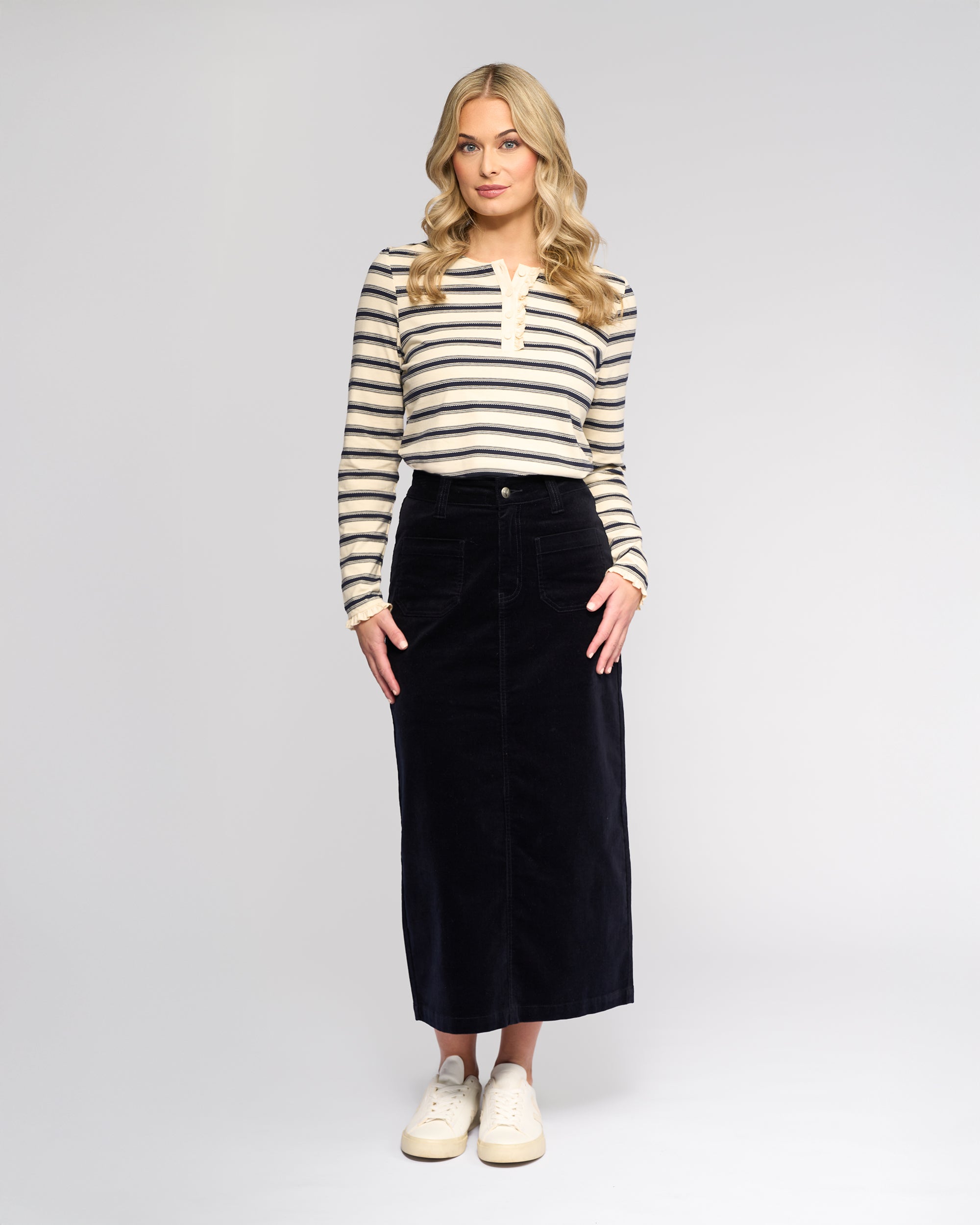 Vassalli - Lane Midi Length Cord Skirt - Midnight