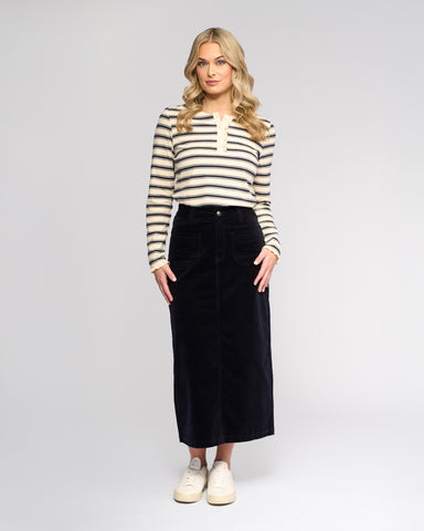 Vassalli - Lane Midi Length Cord Skirt - Midnight