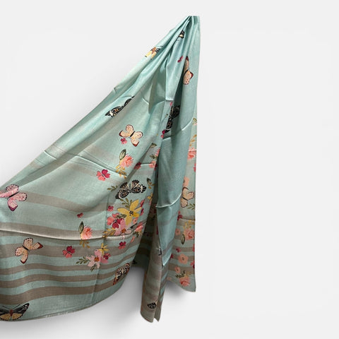 Melange - Wool and Silk Blend Luxury Scarf-Butterfly Floral
