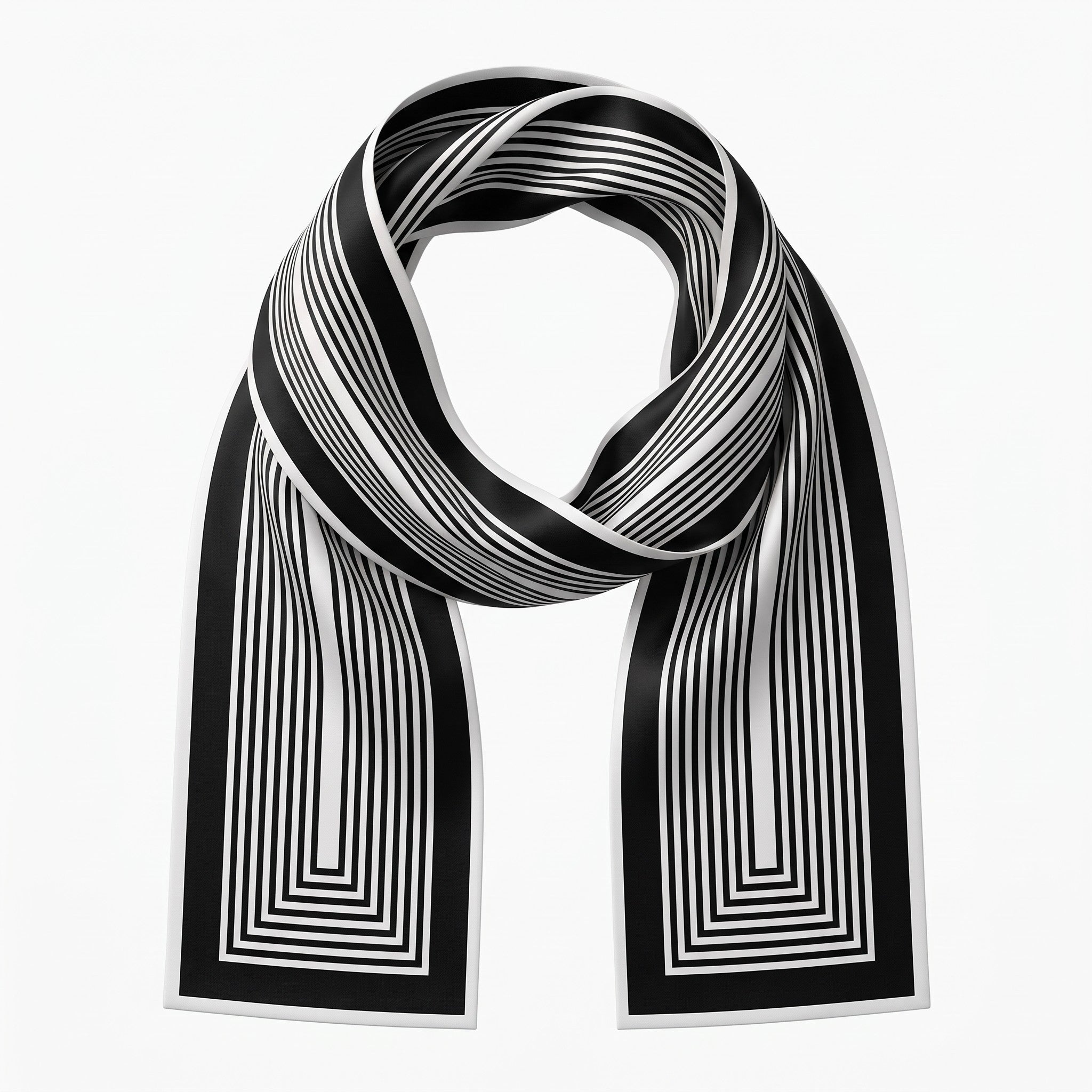 Melange - Double-Sided Silk Skinny Scarf - Black and White