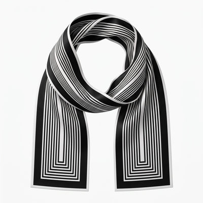 Double-Sided Silk Skinny Scarf - Black and White