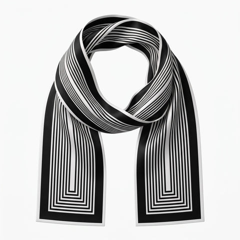 Double-Sided Silk Skinny Scarf - Black and White