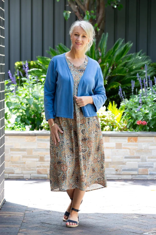 Equinox - 100% Cotton 3/4 Sleeve Light Weight Summer Knit Bolero Cardi  - Blue