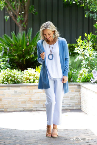 Equinox - 100% Cotton Light Weight Summer Knit Cardi - Blue
