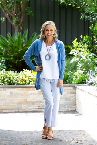 Equinox - 100% Cotton Light Weight Summer Knit Cardi - Blue