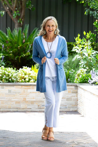 Equinox - 100% Cotton Light Weight Summer Knit Cardi - Blue
