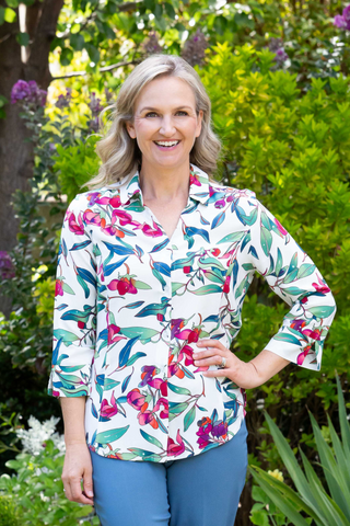 Equinox - Berry Print Semi-Fitted 3/4 sleeve shirt  - Multi Flower