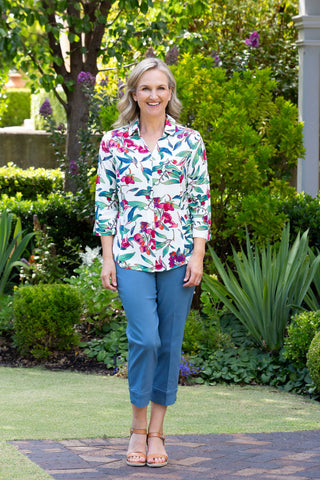 Equinox - Berry Print Semi-Fitted 3/4 sleeve shirt  - Multi Flower