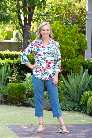 Equinox - Berry Print Semi-Fitted 3/4 sleeve shirt  - Multi Flower