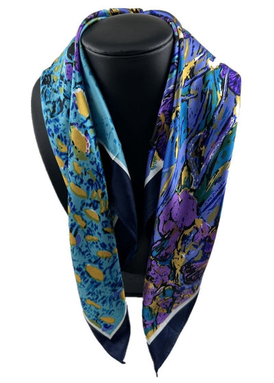 Zura - Square Silk Neck Scarf - Blue/ Purple