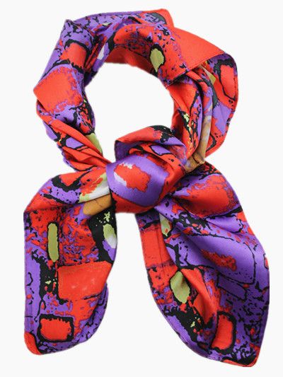 Zura - Square Silk Blend Neck Scarf - Red/ Purple