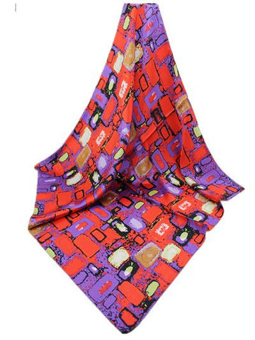 Zura - Square Silk Blend Neck Scarf - Red/ Purple