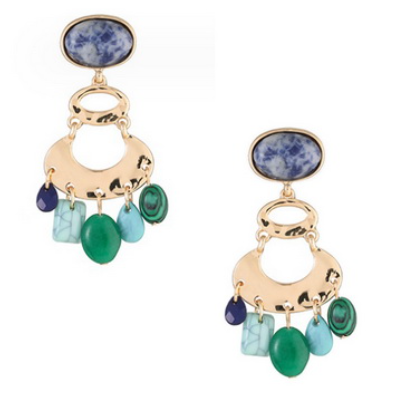 Sun Accessories - Stone Chandelier Earrings-Blue Green