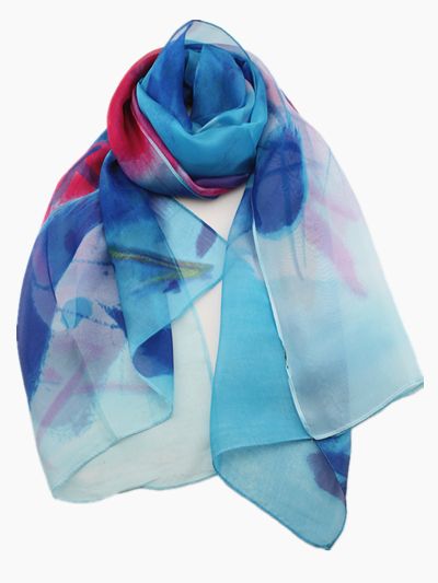 Zura - Silk Summery Scarf - Blues