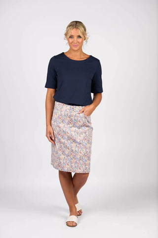 Vassalli - Printed Denim Back Vent Skirt-Amalfi