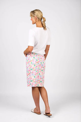 Vassalli - Printed Lightweight Back Vent Skirt-Porto
