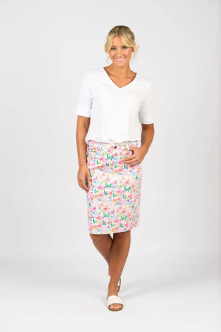 Vassalli - Printed Lightweight Back Vent Skirt-Porto