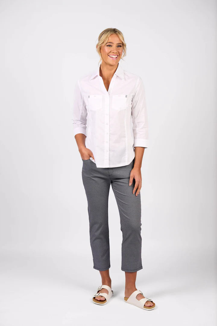 Vassalli - Button Up Shirt with Rib Panels-White