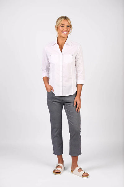 Vassalli - Button Up Shirt with Rib Panels-White