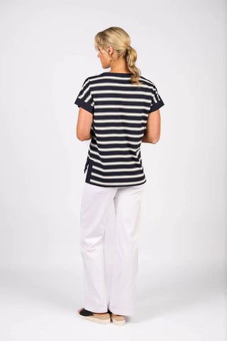 Vassalli - Drop Sleeve Boat Neck Top-Ink Stripe