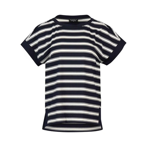 Vassalli - Drop Sleeve Boat Neck Top-Ink Stripe